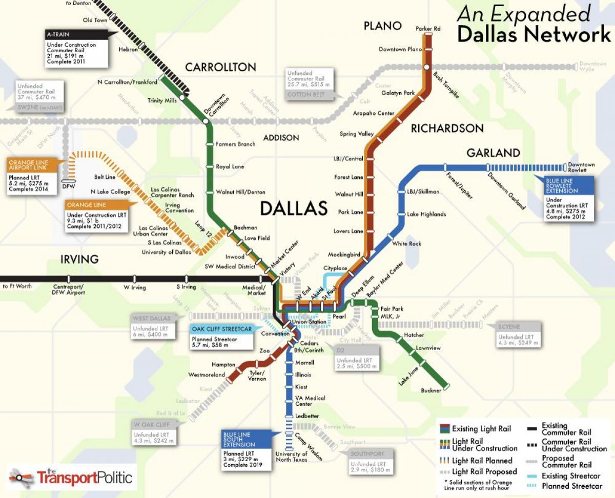 Dallas trein systeem kaart