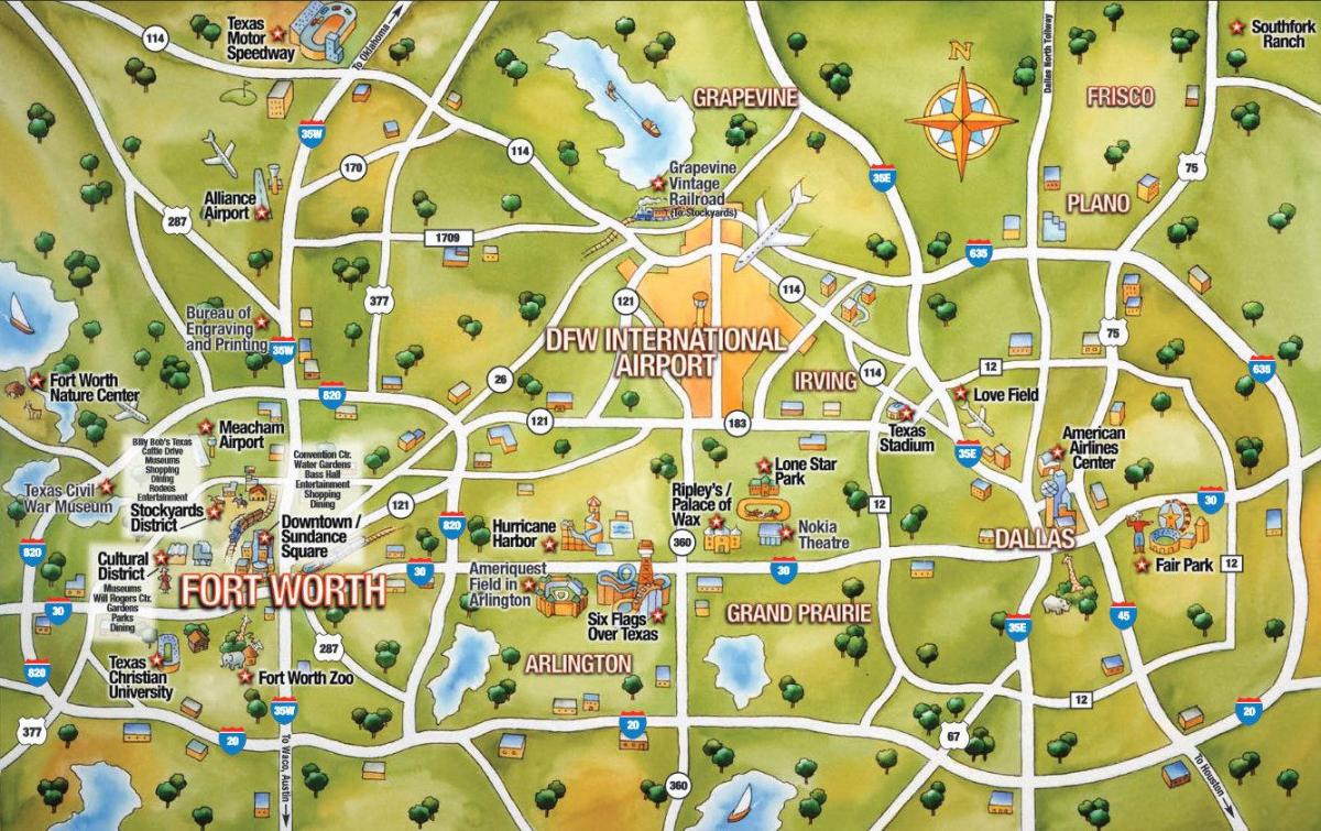 DFW plattegrond van de stad