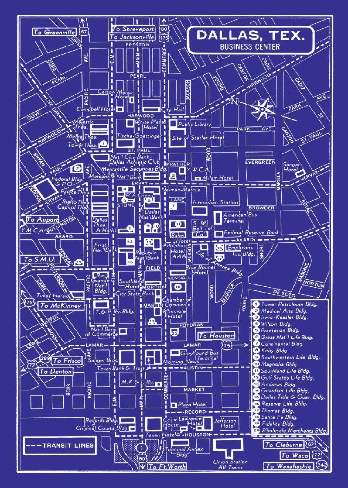 kaart van de binnenstad van Dallas