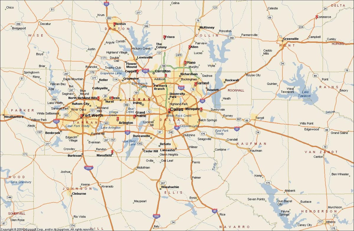 Dallas-Fort Worth metroplex kaart