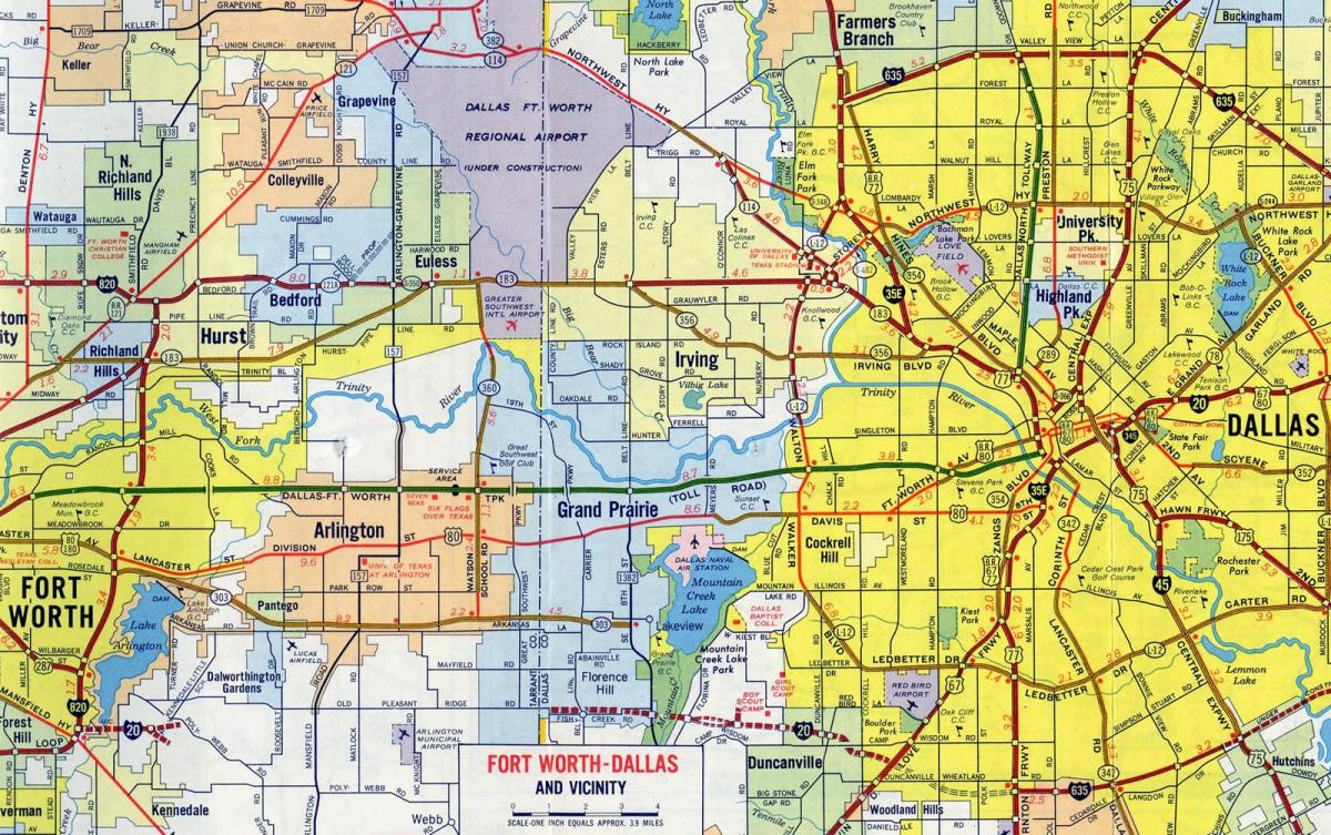 kaart van de wegen in Dallas