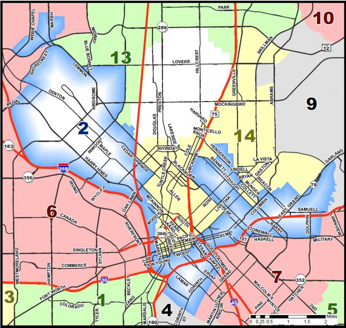 Dallas gemeenteraad district kaart